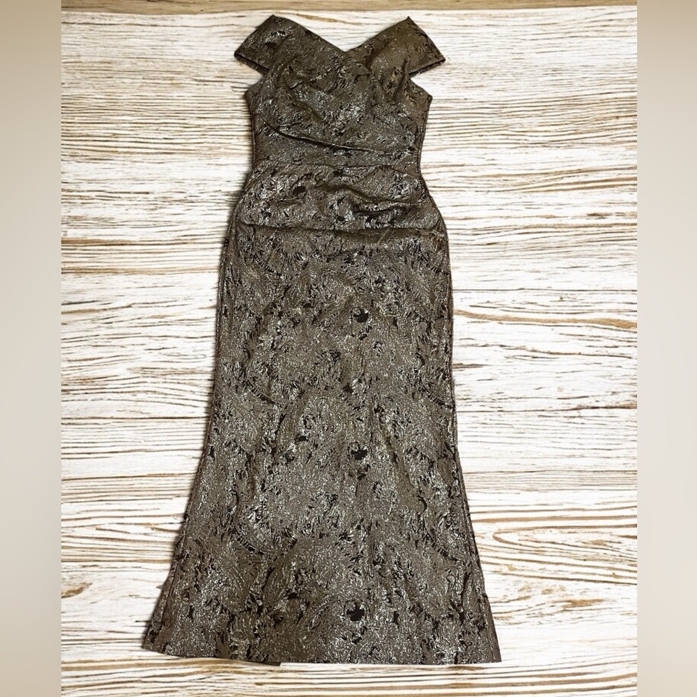 Teri Jon Strapless Metallic Black Dress
